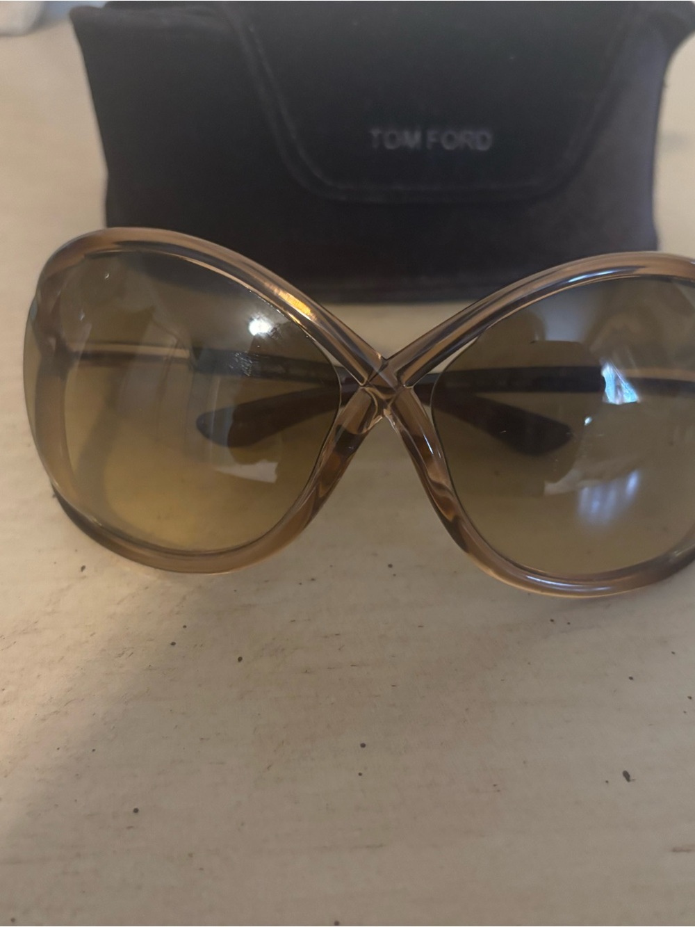 Tom Ford Women’s Light Brown Oversized Butterfly Sunglasses